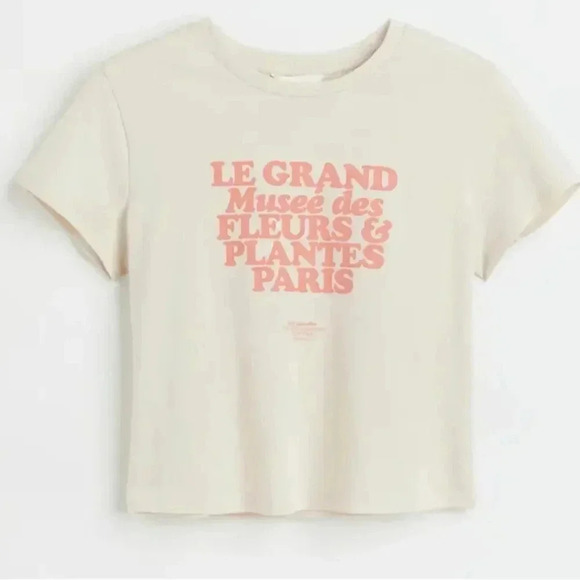 H&M "Le Grand Musee Des Fleurs &Visit Plantes Paris" Short Sleeve Crop Tee - Picture 2 of 9